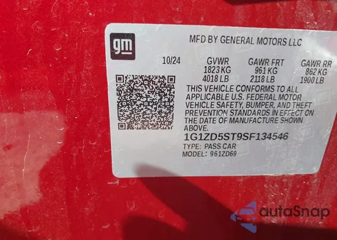 2025 Chevrolet Malibu Fwd 1Lt z USA, uszkodzony, nr VIN 1G1ZD5ST9SF134546